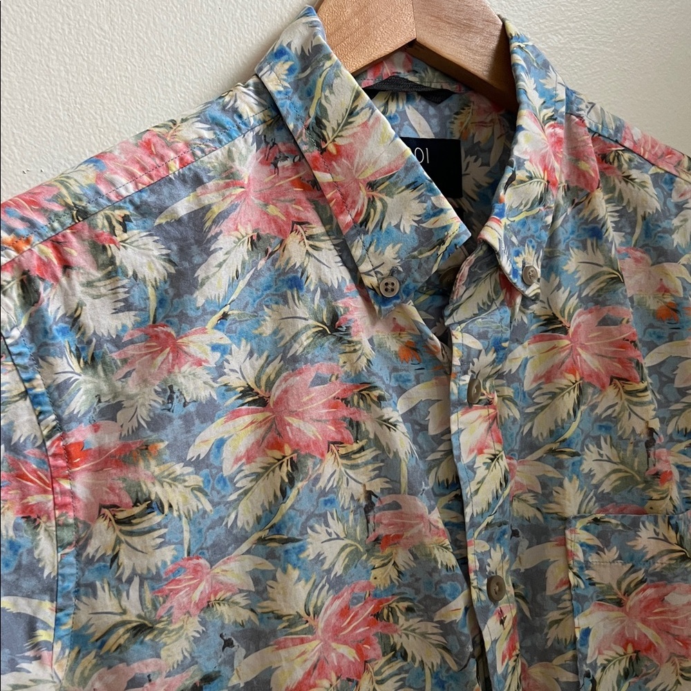 1901 Nordstrom Men's Tropical Floral Shirt - Blue and Pink Medium - Picture 4 of 8